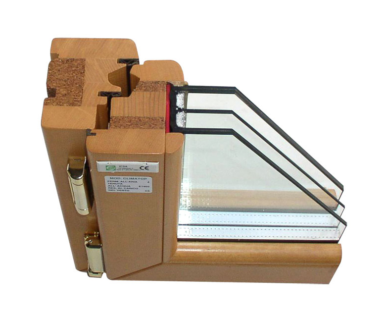 Spaccato di un infisso in legno.